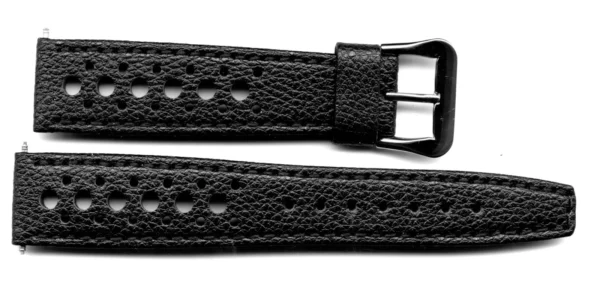 Classic 19mm Black Corfam® Rally Strap for Heuer, Omega, Or Others